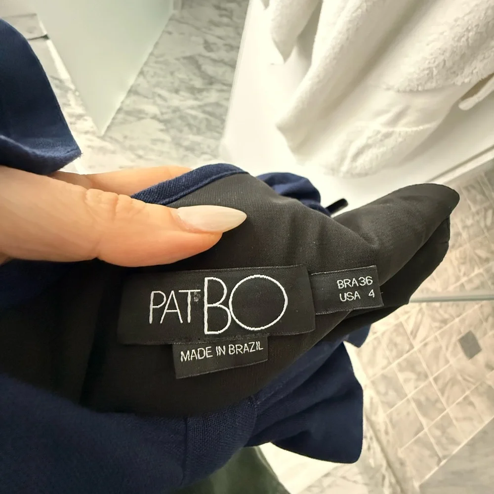 PatBO NEW Navy Ruffle Mini Dress w/ Crochet Waist & Fringe Hem | Size 4 - Picture 6 of 9